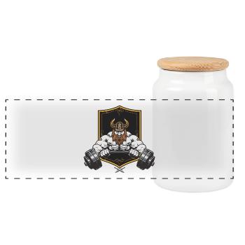 Viking Fitness Dumbbell Design - Panoramic Cookie Jar with Wooden Lid - white - Front