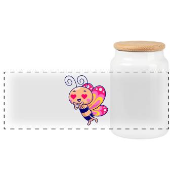 Papillon aux yeux de cœur de Kawaii - Boîte à biscuits avec couvercle en bois - blanc - Devant
