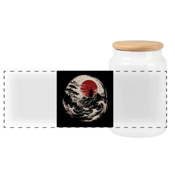 Japanese Wave Sunset - Panoramic Cookie Jar with Wooden Lid - white - Front