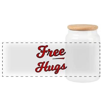 Free Hugs Script auf Schwarz - Panorama Keksdose mit Holzdeckel - Weiß - Vorne