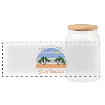 Gran Canaria Palmenstrand Retro - Panorama Keksdose mit Holzdeckel - Weiß - Vorne