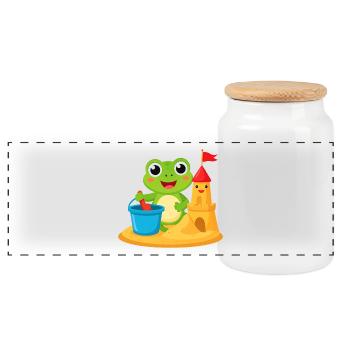 Grenouille Kawaii sur la plage avec seau et château de sable – Mignon - Boîte à biscuits avec couvercle en bois - blanc - Devant