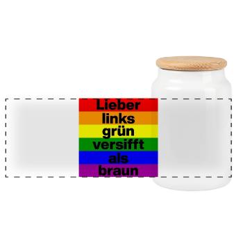 LIEBER LINKS GRÜN VERSIFFT ALS BRAUN, NO NZS,  - Panorama Keksdose mit Holzdeckel - Weiß - Vorne