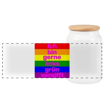 ICH BIN GERNE LINKS GRÜN VERSIFFT, NO NZS, FRIEDEN - Panorama Keksdose mit Holzdeckel - Weiß - Vorne