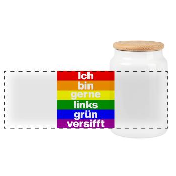 ICH BIN GERNE LINKS GRÜN VERSIFFT, NO NZS, FRIEDEN - Panorama Keksdose mit Holzdeckel - Weiß - Vorne