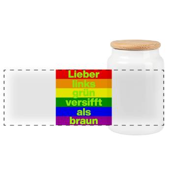 ICH BIN GERNE LINKS GRÜN VERSIFFT, NO NZS, FRIEDEN - Panorama Keksdose mit Holzdeckel - Weiß - Vorne