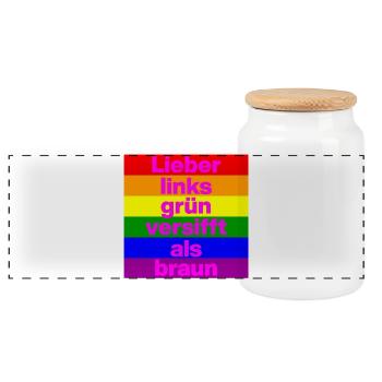 ICH BIN GERNE LINKS GRÜN VERSIFFT, NO NZS, FRIEDEN - Panorama Keksdose mit Holzdeckel - Weiß - Vorne