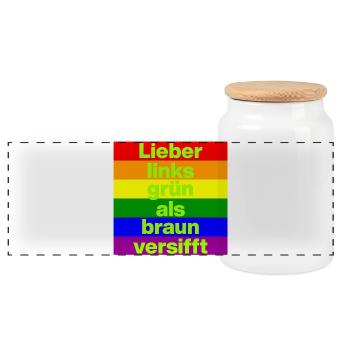 ICH BIN GERNE LINKS GRÜN VERSIFFT, NO NZS, FRIEDEN - Panorama Keksdose mit Holzdeckel - Weiß - Vorne
