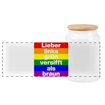 ICH BIN GERNE LINKS GRÜN VERSIFFT, NO NZS, FRIEDEN - Panorama Keksdose mit Holzdeckel - Weiß - Vorne