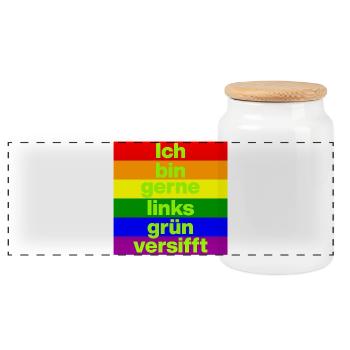 ICH BIN GERNE LINKS GRÜN VERSIFFT, NO NZS, FRIEDEN - Panorama Keksdose mit Holzdeckel - Weiß - Vorne