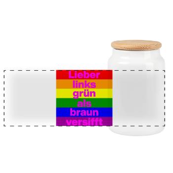 ICH BIN GERNE LINKS GRÜN VERSIFFT, NO NZS, FRIEDEN - Panorama Keksdose mit Holzdeckel - Weiß - Vorne