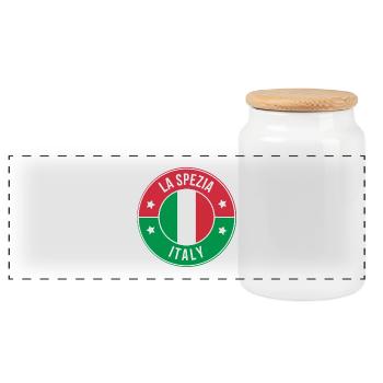 La Spezia Italy Circular Flag Logo - Panoramic Cookie Jar with Wooden Lid - white - Front