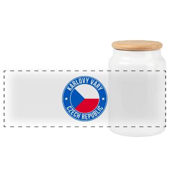 Karlovy Vary Czech Badge - Panoramic Cookie Jar with Wooden Lid - white - Front