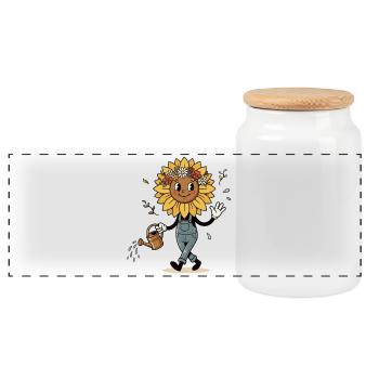 Vintage Gardener Sunflower in Retro Look - Panoramic Cookie Jar with Wooden Lid - white - Front