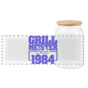 Grillbesteck 1984 - Panorama Keksdose mit Holzdeckel - Weiß - Vorne