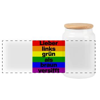 LIEBER LINKS GRÜN ALS BRAUN VERSIFFT, NO NZS  - Panorama Keksdose mit Holzdeckel - Weiß - Vorne
