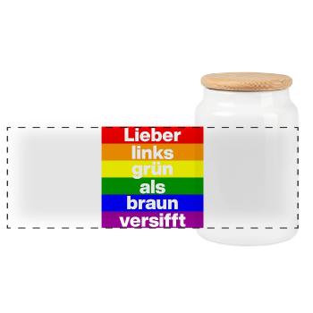 ICH BIN GERNE LINKS GRÜN VERSIFFT, NO NZS, FRIEDEN - Panorama Keksdose mit Holzdeckel - Weiß - Vorne