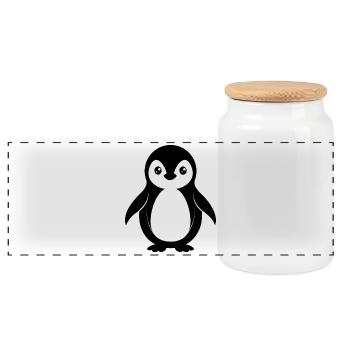 Penguin - Panoramic Cookie Jar with Wooden Lid - white - Front