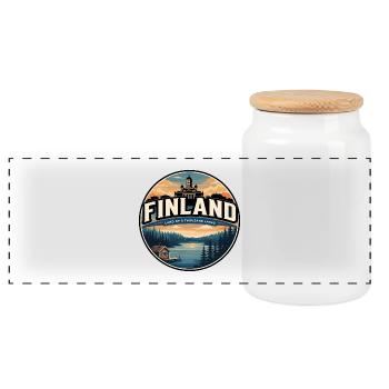 Retro Finland Forest Sauna Badge - Panoramic Cookie Jar with Wooden Lid - white - Front
