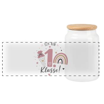 Ich bin 1. Klasse – Einschulung - Panorama Keksdose mit Holzdeckel - Weiß - Vorne