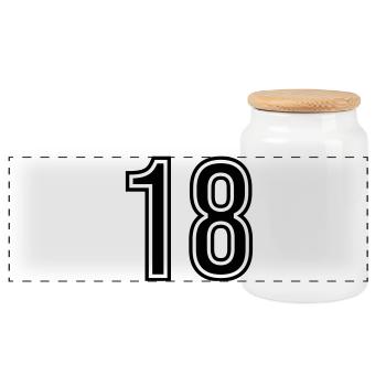 18 Number symbol - Panoramic Cookie Jar with Wooden Lid - white - Front