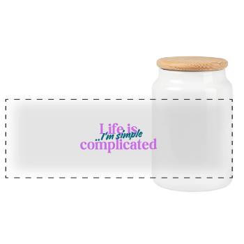Life Is Complicated | Funny Typography Quote - Panoramic Cookie Jar with Wooden Lid - white - Front