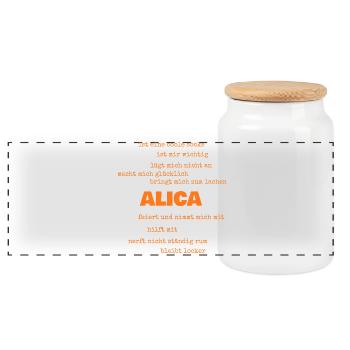 Spruch Alica - Panorama Keksdose mit Holzdeckel - Weiß - Vorne