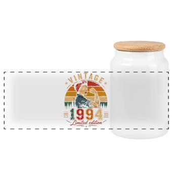 1994 Vintage Limited Edition Women's Gift - Panoramic Cookie Jar with Wooden Lid - white - Front