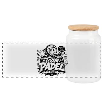 Team PADEL with padel racket - Panoramic Cookie Jar with Wooden Lid - white - Front
