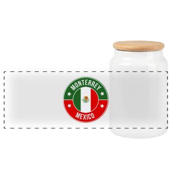 Monterrey Flag Emblem - Panoramic Cookie Jar with Wooden Lid - white - Front