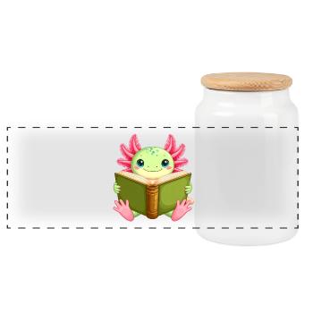 Axolotl Kawaii lisant un livre – mignon - Boîte à biscuits avec couvercle en bois - blanc - Devant