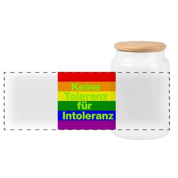 KEINE TOLERANZ FÜR INTOLERANZ, NIE WIEDER, NO NZS - Panorama Keksdose mit Holzdeckel - Weiß - Vorne