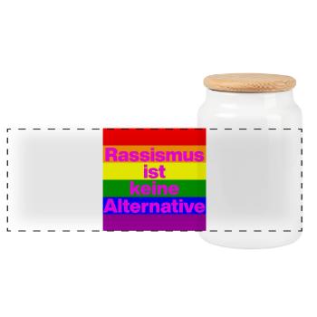 RASSISMUS IST KEINE ALTERNATIVE NIE WIEDER, NO NZS - Panorama Keksdose mit Holzdeckel - Weiß - Vorne