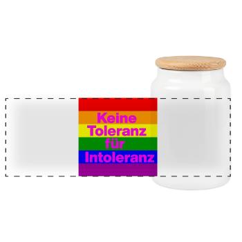 KEINE TOLERANZ FÜR INTOLERANZ, NIE WIEDER, NO NZS - Panorama Keksdose mit Holzdeckel - Weiß - Vorne