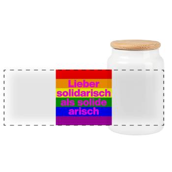 LIEBER SOLIDARISCH ALS SOLIDE ARISH, NO NZS - Panorama Keksdose mit Holzdeckel - Weiß - Vorne