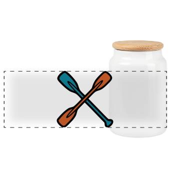 Crossed paddle graphic - Panoramic Cookie Jar with Wooden Lid - white - Front