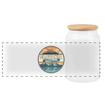 Retro-Slowakei-Hochtatra-Abzeichen - Panorama Keksdose mit Holzdeckel - Weiß - Vorne