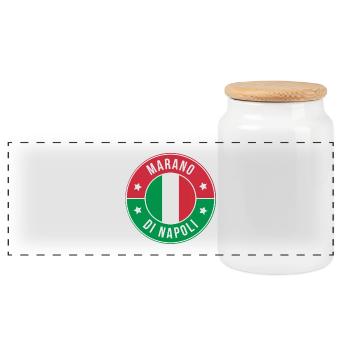 Marano di Napoli Round Emblem - Panoramic Cookie Jar with Wooden Lid - white - Front