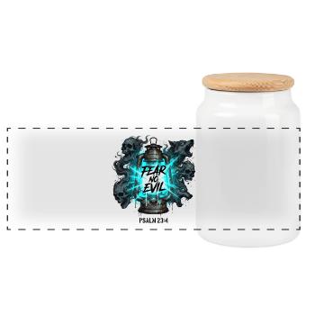 Fear No Evil - Psalm 23:4 - Christian Streetwear - Panoramic Cookie Jar with Wooden Lid - white - Front
