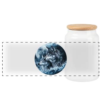 Moon wolves in the river of night - Panoramic Cookie Jar with Wooden Lid - white - Front