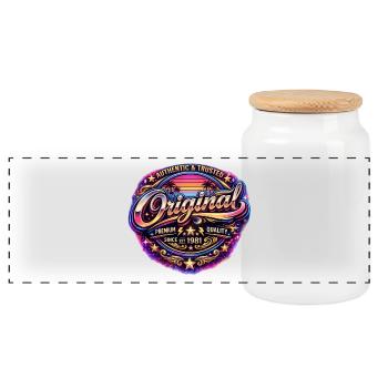 Insigne rétro des années 1980 Neon Synthwave original 1981 - Boîte à biscuits avec couvercle en bois - blanc - Devant