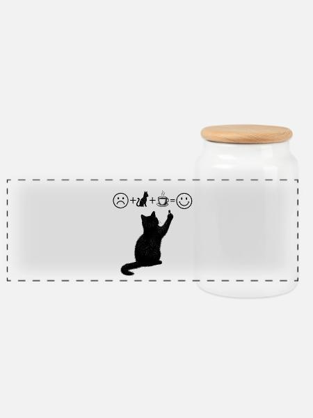 Equation Cat Coffee Humor T-shirt - Panorama Keksdose mit Holzdeckel - Weiß
