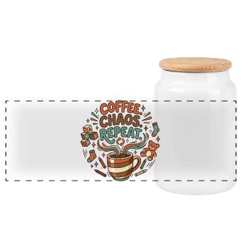 Coffee. Chaos. Repeat. | Funny Parenting  - Panoramic Cookie Jar with Wooden Lid - white - Front