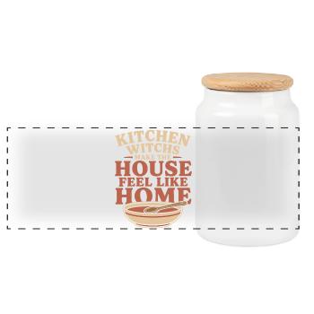 Kitchen Witch Soup Witch Cozy Witch Gift - Panoramic Cookie Jar with Wooden Lid - white - Front