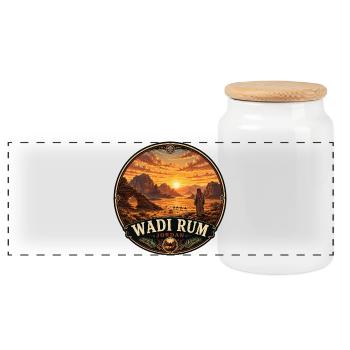 Wadi Rum Jordan Desert Camel Sunset - Panoramic Cookie Jar with Wooden Lid - white - Front