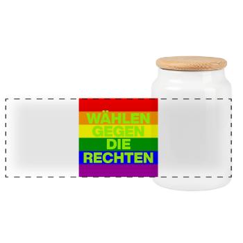 WÄHLEN GEGEN DIE RECHTEN, DEMOKRATIE, NO NZS - Panorama Keksdose mit Holzdeckel - Weiß - Vorne
