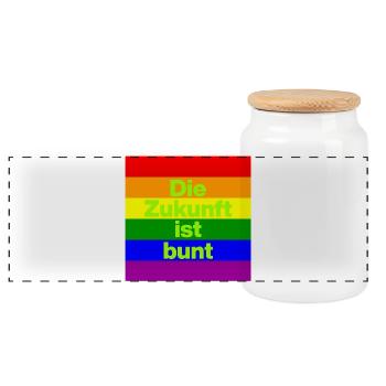 DIE ZUKUNFT IST BUNT, NIE WIEDER, FRIEDEN, NO NZS - Panorama Keksdose mit Holzdeckel - Weiß - Vorne