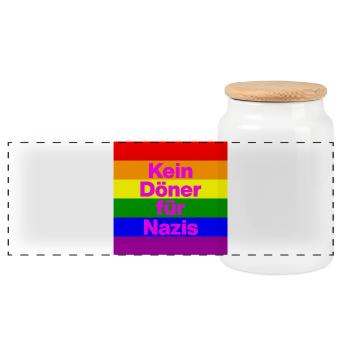 KEIN DÖNER FÜR NAZIS, NIE WIEDER IST JETZT, NO NZS - Panorama Keksdose mit Holzdeckel - Weiß - Vorne