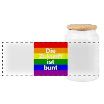 DIE ZUKUNFT IST BUNT, NIE WIEDER, FRIEDEN, NO NZS - Panorama Keksdose mit Holzdeckel - Weiß - Vorne