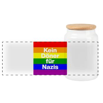 KEIN DÖNER FÜR NAZIS, NIE WIEDER IST JETZT, NO NZS - Panorama Keksdose mit Holzdeckel - Weiß - Vorne